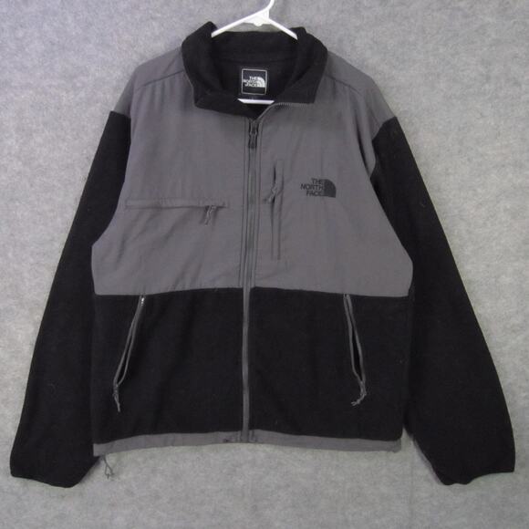 The North Face Jacket Mens Large Black Gray Denali Fleece Full Zip Pockets Logo - Picture 1 of 9